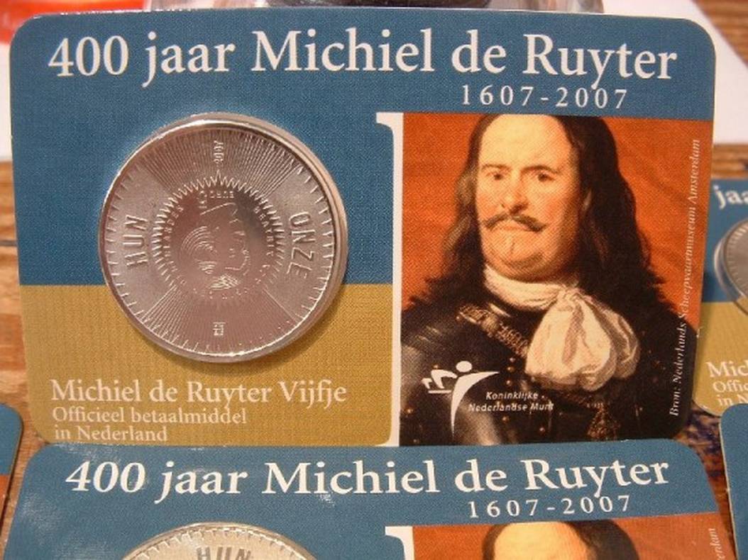 5 Euromunt Nederland 2007 Michiel de Ruyter in coincard UNC (afbeelding voor) 5 Euromunt Nederland 2007 Michiel de Ruyter in coincard UNC